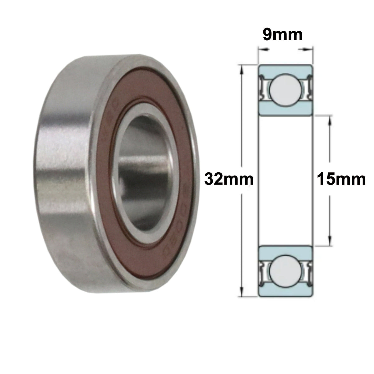 15x32x9mm Alternator Starter Bearing id: 15mm, od 32mm, width 9mm | 6002-2RS EMQ Double Sealed 5-3203 - 6-102-4W