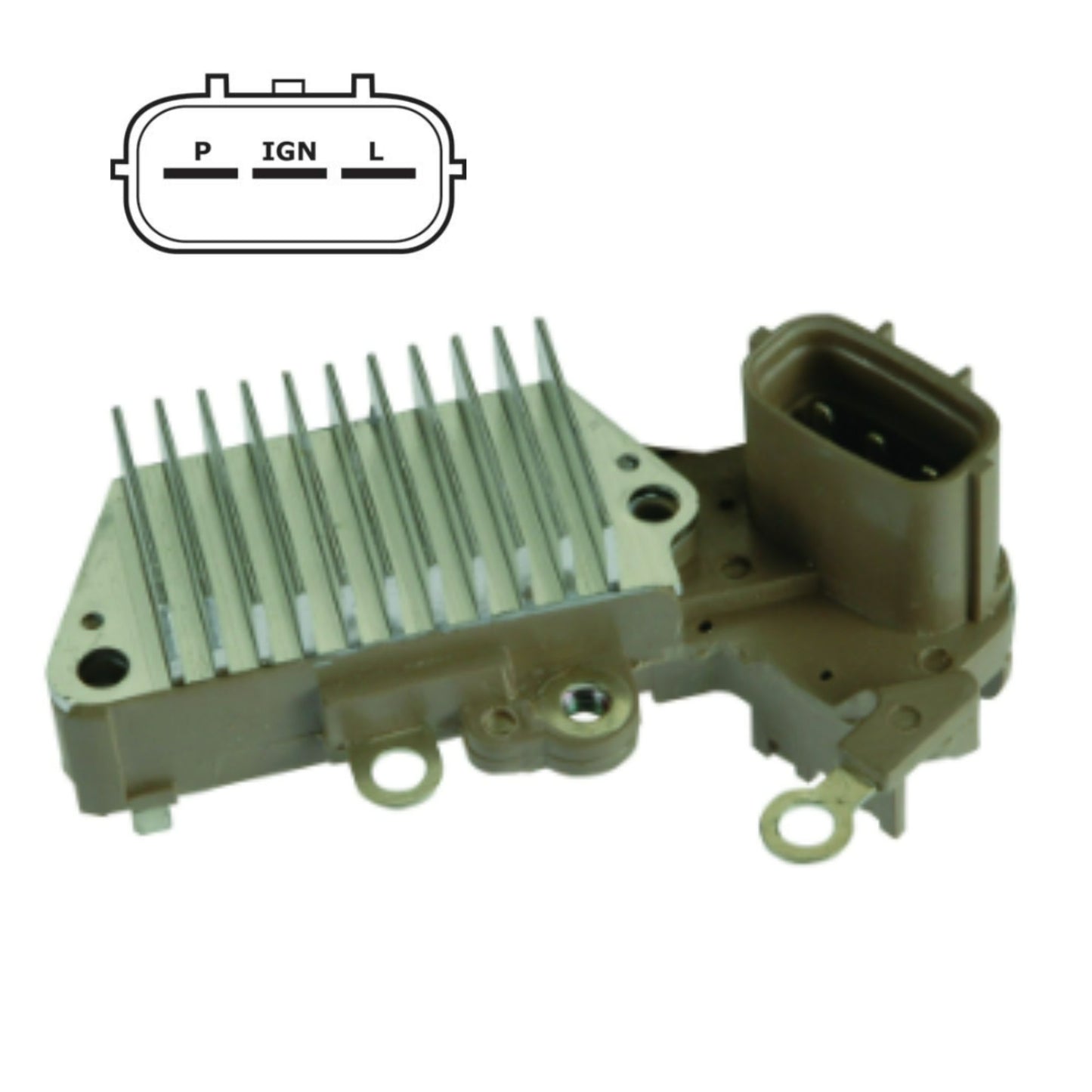 Voltage Regulator - Specifications: 12 Volt System, A-Circuit, P-IG-L Terminals, 14.5 Voltage Set Point, for Denso IR/IF Alternators, 63.5mm Mounting Length, Standard lamp function - no output // Replaces: Caterpillar 113-4462, 1134462 Denso 126000-1940, 126000-2181 Other 80904427, 80904439, MFVR02220, VRH2005-59, 230-52088, VRH2005-59, W085-175, ND-876, GNR-N032 - IN449