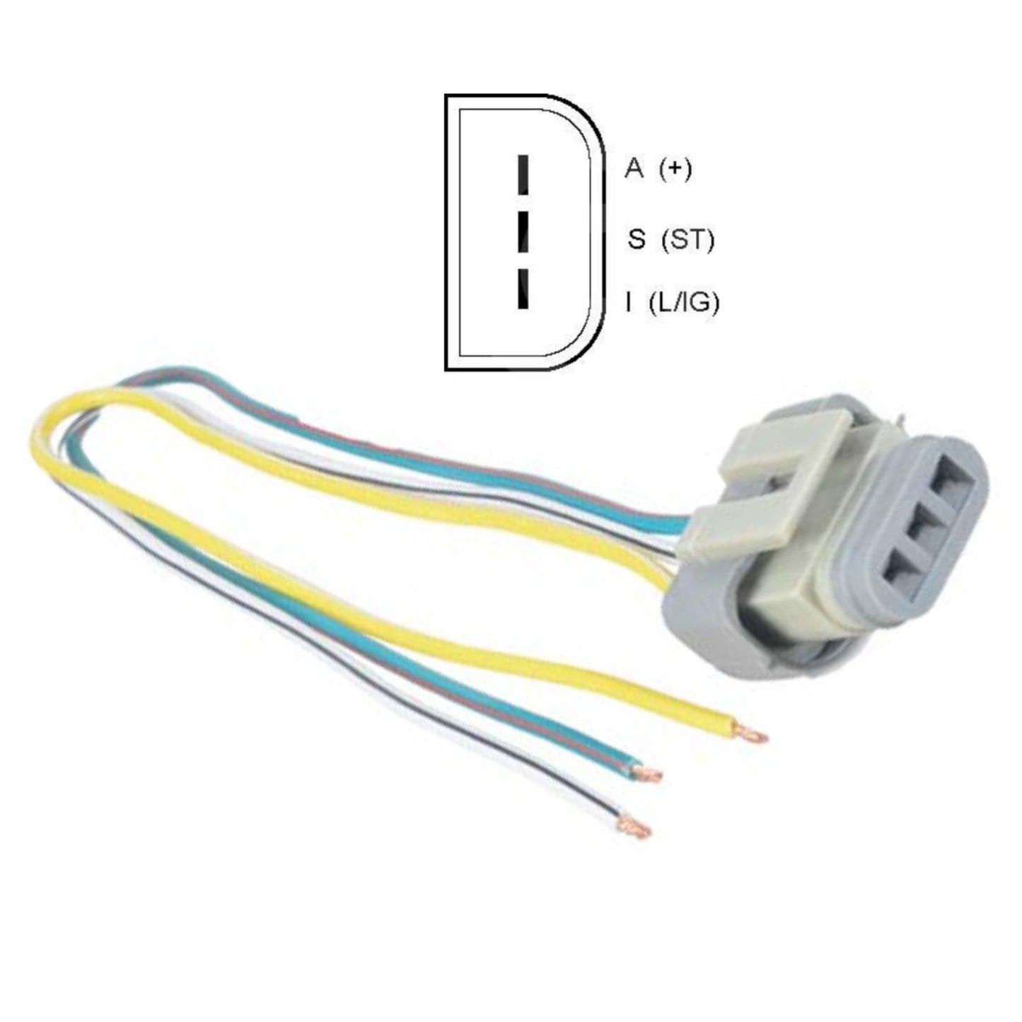 Alternator Repair Pigtail Harness Connector w/Lead 3G 3 Wire -Terminals A-S-I (wire colors vary) - 9801330