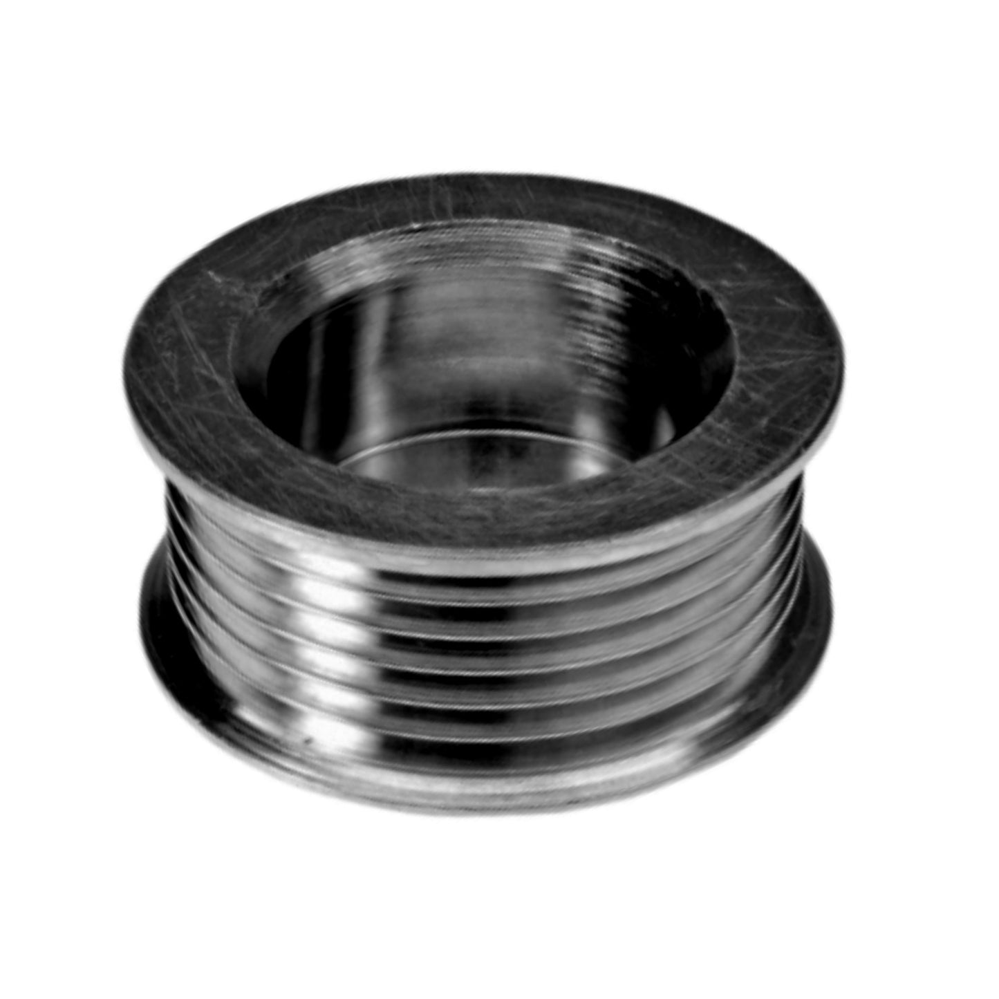 Alternator Pulley, 6 Groove, 57mm OD, Nippondenso / Denso 90 Amp Alternators CHEVROLET, CHRYSLER, DODGE, EAGLE, JEEP, LEXUS, PLYMOUTH, TOYOTA // 21mm Belt X 57mm OD X 17mm Bore, 8mm to first groove - Machined pulley cut from cold rolled steel - Plated polished finish or Black anodized finish // Replaces Denso 021041-6780, 021041-6950, GM 94858119, Toyota 27411-0A050, 27411-46080 Other 1185P, 79909015, W055-38, 39515, 206-52001, ND-479  - 24-82263
