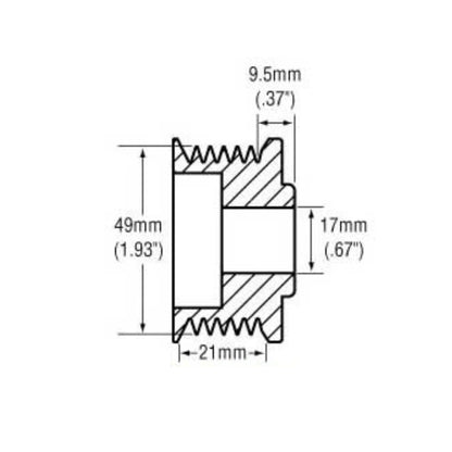 Alternator Pulley 6 Groove, for Ford 1G 40-65A, 2G, 49mm OD, 17mm Shaft ID - Ford D92F-10A352-AA, D9ZF-10A352-AA, D9ZZ-10344-A, E6SF-10A352-BA, E6SZ-10344-B, E7AF-10A352-AA, E7AZ-10344-A, GP600, GP627, GP641