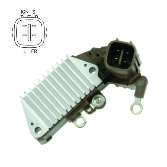 Voltage regulator - Specifications: 12 Volt, A-Circuit, S-FR-IG-L Terminals, 4 Terminal, 14.5 Voltage Set Point, Denso IR/IF Alternators, 63.5mm Mounting Length, Active lamp function - with output. // Replaces Denso 126000-2190, 126000-2450 Honda 31150-P5A-003, 31150-P5A-0030, 31150-P5G-003, 31150-P5G-0030 Other: MFVR02262, VRH2005-64A, 230-52099, 216-057-26523, GNR-N021, GNR-N022, GNR-N050, W085-195, 80904422 - IN455