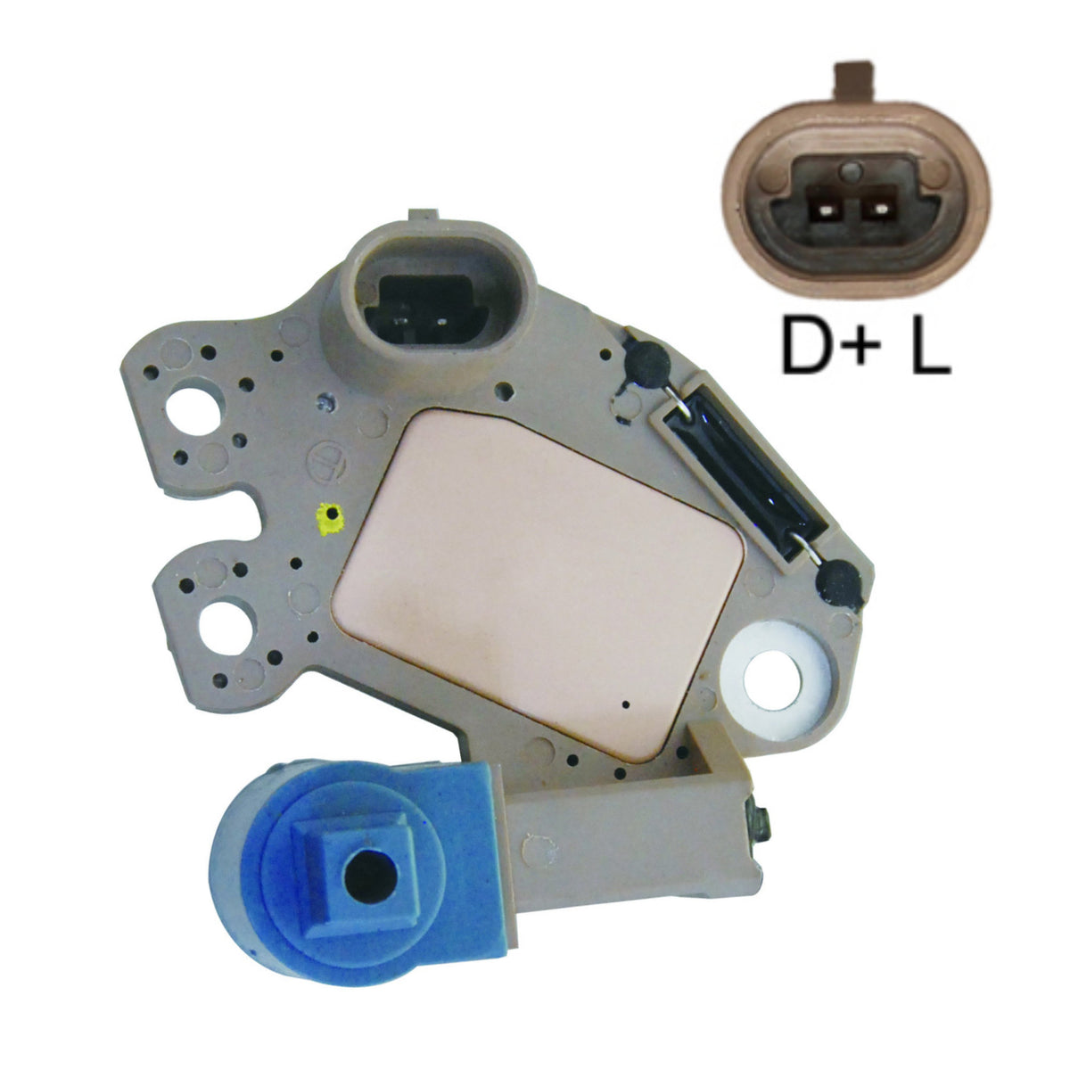 Alternator Voltage Regulator with Brushes 12 Volt, 'D+' 'L' Terminals, Tennant Volvo-Penta 