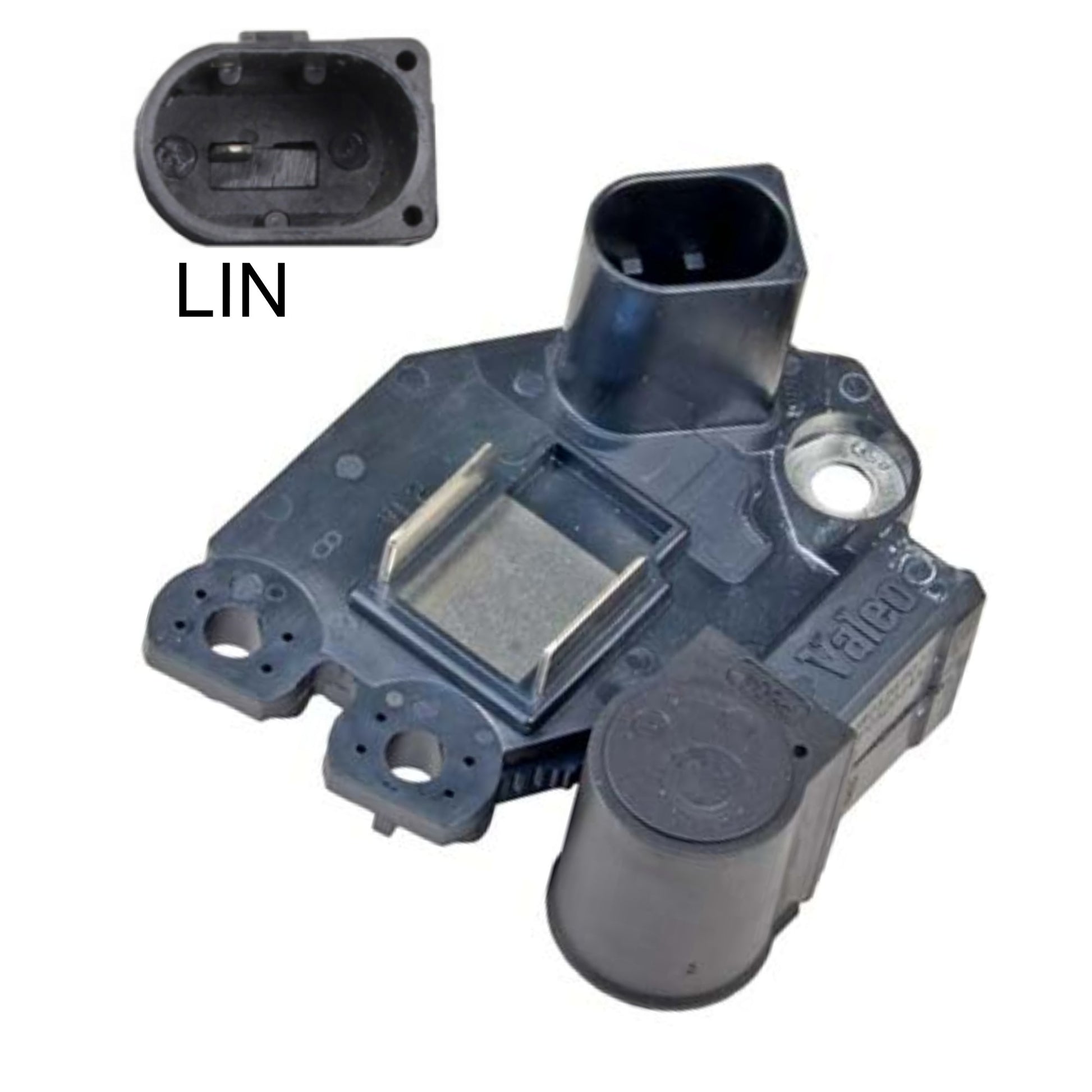 Voltage Regulator with Brushes - Specifications: 12 Volt, LIN, B-Circuit, 14.3 Voltage Set Point, // Replaces Audi 03L903803C, 059903803M, Mercedes-Benz A0041542906, Valeo 2715345, 4618052, 595332, 599211, 599233, 599276, 599302, Other 09767OE, GNR-V314, 80084495, 80085632, M233, W082-121N 
