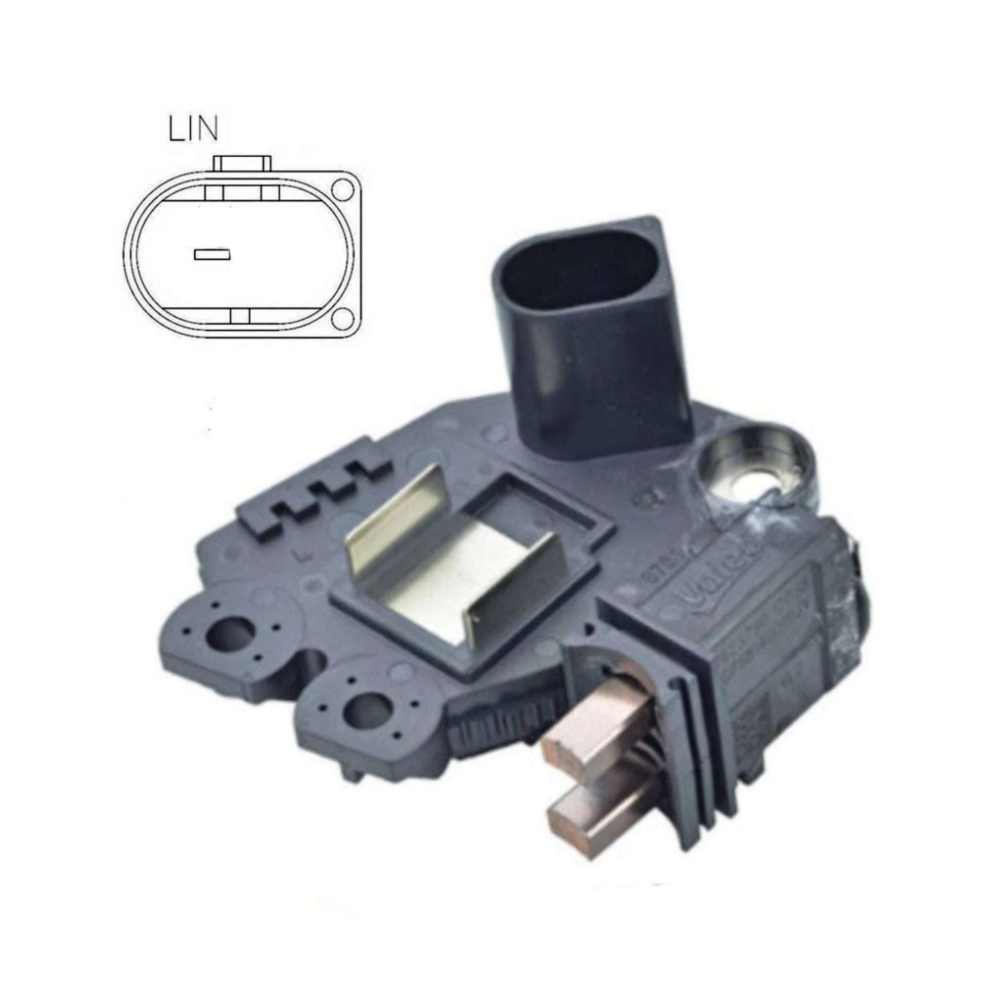 OEM VALEO Voltage Regulator with Brushes - Replaces: Valeo 599349 // M3790, GNR-V323, W082-93N, 09397OE Specifications: 12 Volt systems, for Porsche VW with Valeo, B-CIRCUIT, 14.3 voltage set point, LIN Terminal - 599294 599349