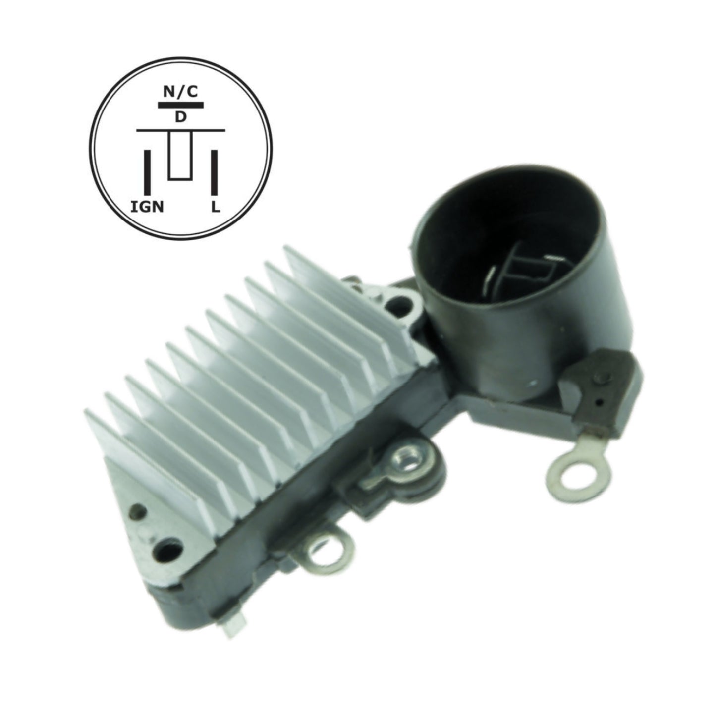 Voltage Regulator 12 Volt, for Denso, Round, D-IG-L, 3 Terminal - IN251 on Denso 100211-4130, 100211-4131, 100211-4140, 100211-4141, 100211-4260, 100211-4710, 100211-6600, 100211-9430, 100211-9431, 101211-1130, 101211-1131, 101211-1240, 101211-1242, 101211-2020, 101211-2021, 101211-2022, 101211-2360, 9761211-202