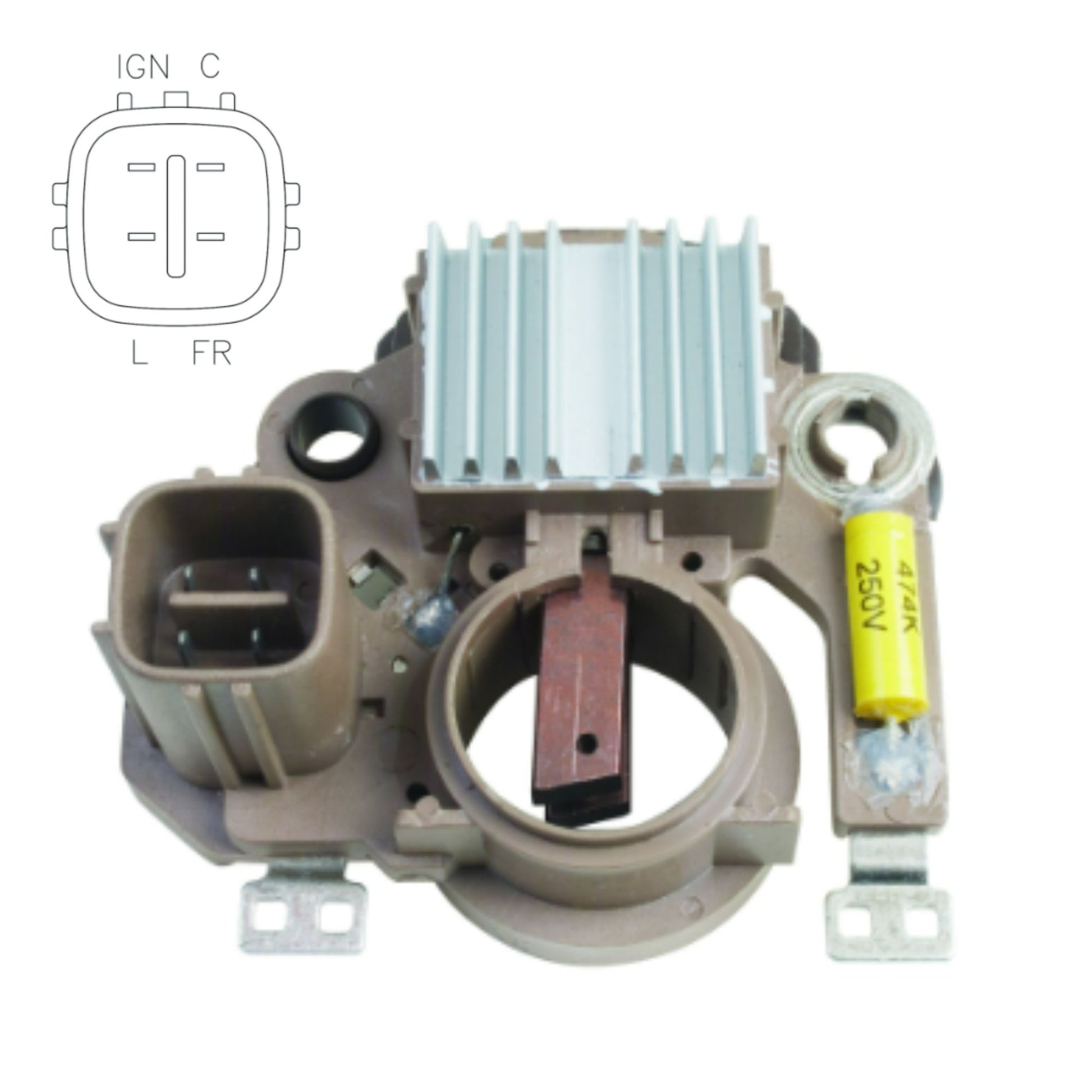 Voltage Regulator with Brushes 12 Volt 4 Terminal G-C-L-FR for Honda Suzuki with Mitsubishi A5TA7599, A5TA7599ZC, A5TB0091, A5TB1391, A5TG1491, A5TG1881, A5TG1881A, A5TG1881B, A5TG1891, A5TG1891A, A5TG1891B, A5TG1891C; 80033117 - IM582 