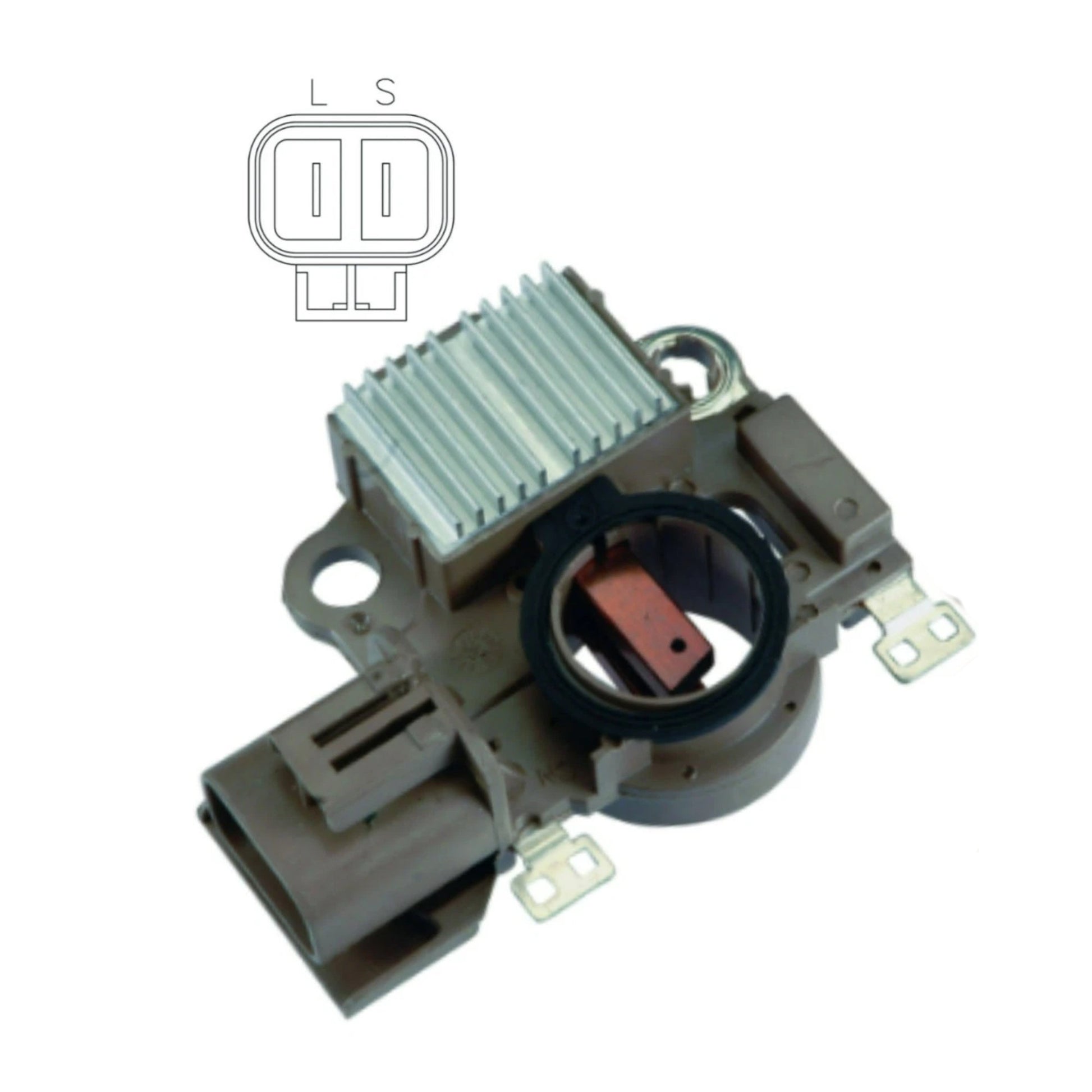 Voltage Regulator with Brushes, 12 Volt, A-Circuit, S-L Terminals, 14.6 Voltage set point, w/ LRC, Replaces Mitsubishi 476, A866X35672, A866X37272, A866X40272, A866X47672, A866X50170, Nissan, Infiniti 23215-AG010; Other 80033103, 196-101, GNR-M053, T52016, W085-216, VRH2009-99, 230-48123 - IM476