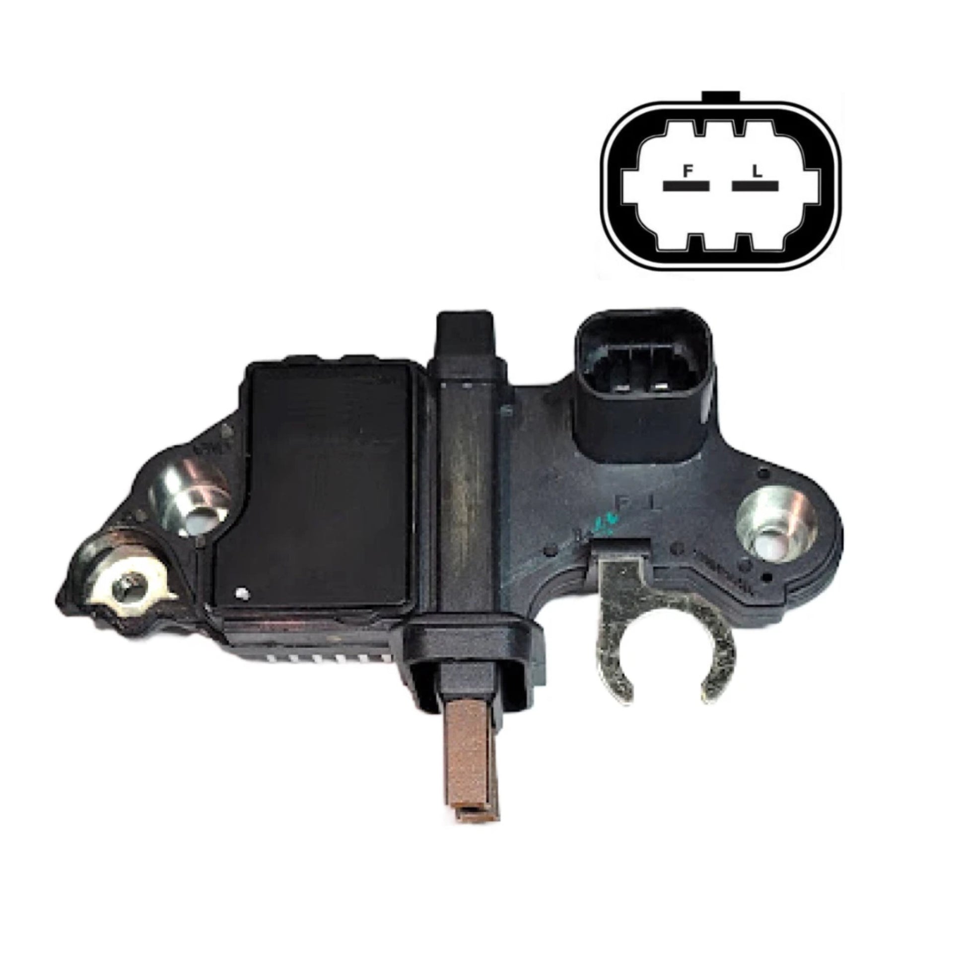 Voltage Regulator with Brushes for Bosch on 05-13 GM RVC, 2 Terminal, L-F - T9400 // Bosch #s 0124425007, 0124425008, 0124425030, 0124425031, 0124425032, 0124425035, 0124425049, 0124525072, 0124525104, 0124425063, 0124425064, 0124425088, 0124425089, 0124425090, 0124425101, 0124425102, 0124425105, 0124425118, 0124525072, 0124525104